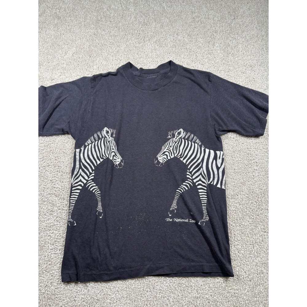 Vtg 90s The National Zoo Zebra Graphic T Shirt Small Black Washington DC Wrap